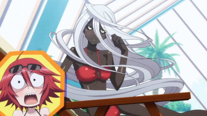 bikini black_sclera doppel_(monster_musume) monster_musume_no_iru_nichijou red_hair sun_glasses tagme white_hair zombina