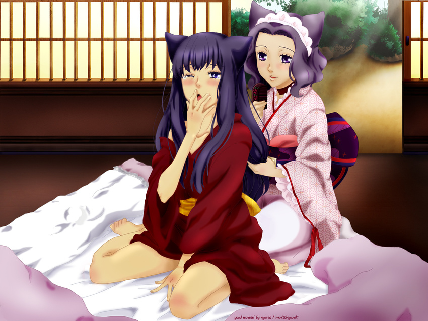 animal_ears japanese_clothes long_hair otome_youkai_zakuro short_hair susukihotaru tears wink yukata zakuro