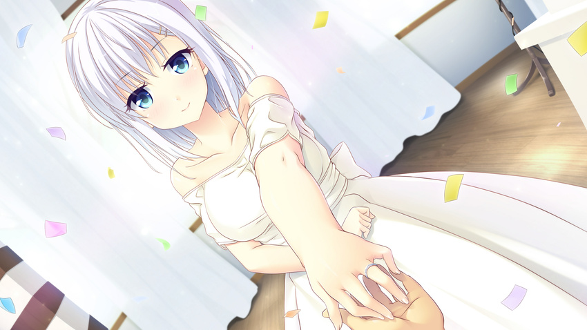 aqua_eyes dress game_cg making_lovers short_hair smee tagme_(artist) tsukino_mashiro white_hair