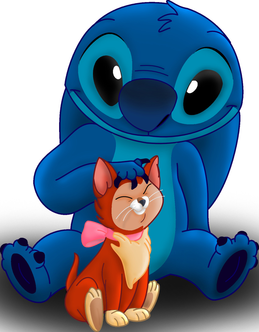 2012 3_toes 4_fingers 4_toes aliasing alien alpha_channel ambiguous_gender big_eyes big_head black_eyes black_nose blue_body blue_claws blue_fur blue_nose bow_ribbon claws closed_eyes digital_media_(artwork) dinah_(alice_in_wonderland) disney domestic_cat duo ears_down experiment_(lilo_and_stitch) feet felid feline felis feral fingers fur head_tuft hi_res imarellano lilo_and_stitch mammal petting pivoted_ears semi-anthro simple_background sitting size_difference smile stitch_(lilo_and_stitch) toe_claws toes toony transparent_background tuft whiskers young young_feral