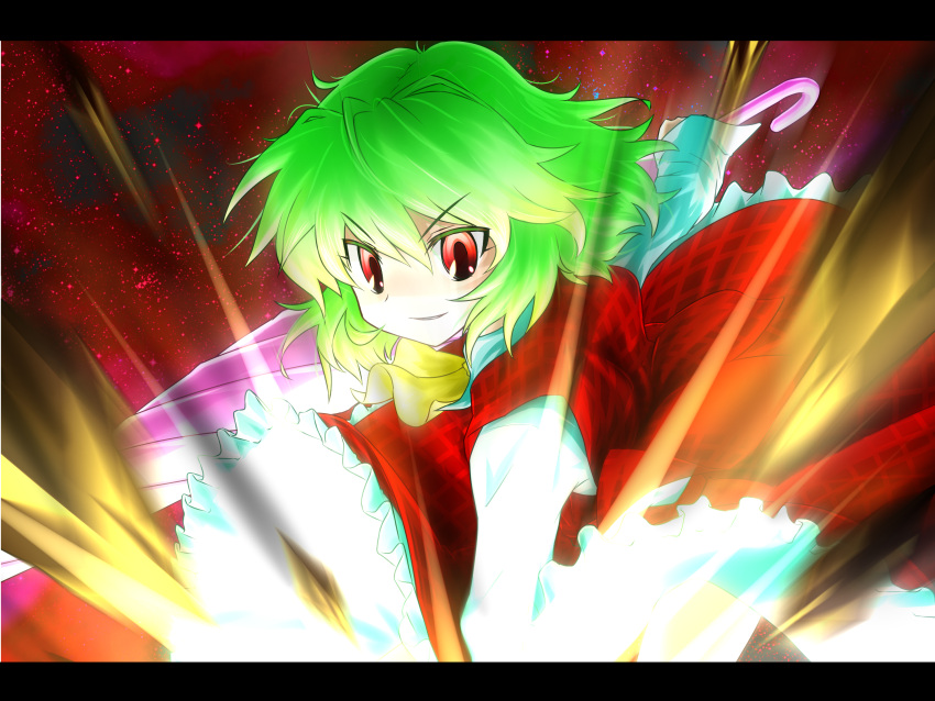 commentary_request female green_hair highres kazami_yuuka letterboxed master_spark r-18_jii red_eyes solo touhou umbrella