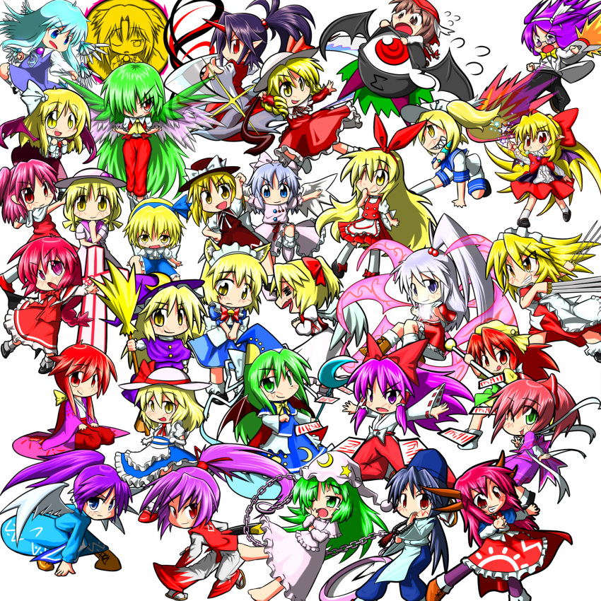 6+girls alice_margatroid alice_margatroid_(pc-98) animal_ears annotated asakura_rikako blonde_hair blue_eyes blue_hair blush bow broom brown_hair cape cat_ears chains clock commentary_request crescent cross dress dual_persona elis_(touhou) ellen_(touhou) elly_(touhou) everyone evil_eye_sigma eyeball gengetsu_(touhou) gloves green_eyes green_hair grey_hair hair_bobbles hair_ornament hair_ribbon hairband hairbow hakama hakama_skirt hakurei_reimu hakurei_reimu_(pc-98) hat highres horns japanese_clothes kana_anaberal kataginu kazami_yuuka kazami_yuuka_(pc-98) kikuri_(touhou) kimono kirisame_marisa kirisame_marisa_(pc-98) kitashirakawa_chiyuri konngara_(touhou) kotohime_(touhou) kurumi_(touhou) long_hair louise_(touhou) mai_(touhou) maid maid_headdress matenshi_(touhou) meira_(touhou) miko mima_(touhou) mugetsu_(touhou) multiple_girls noroiko ofuda okazaki_yumemi one_eye_closed open_mouth orange_(touhou) outstretched_arms pentagram ponytail purple_eyes purple_hair r-18_jii red_eyes red_hair ribbon rika_(touhou) rocket sailor sailor_hat sara_(touhou) sariel_(touhou) scythe seiza shingyoku_(female) shingyoku_(male) shingyoku_(touhou) shinki_(touhou) short_hair sitting skirt smile staff star_(symbol) sword tabi touhou touhou_(pc-98) transparent_background very_long_hair wand weapon wings yawning yellow_eyes yuki_(touhou) yumeko_(touhou)