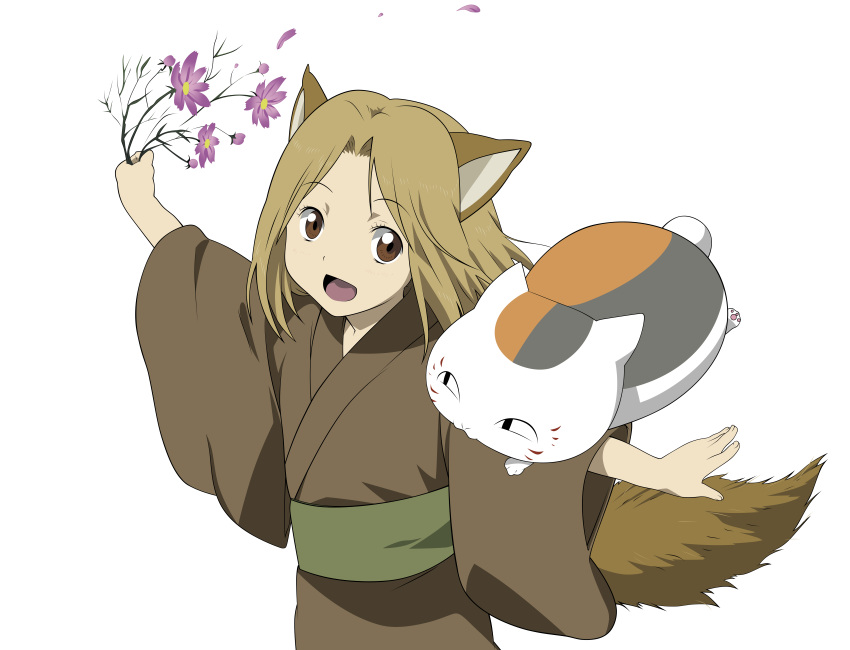 1boy absurdres androgynous animal_ears feline flower fox_ears highres kogitsune_(natsume_yuujinchou) lolicon male_focus natsume_yuujinchou nyanko-sensei solo tail transparent_background vector_trace