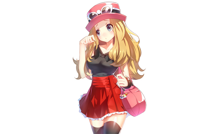 blonde_hair blue_eyes fennekin hat pokemon ririko serena_(pokemon) skirt sunglasses thighhighs white zettai_ryouiki