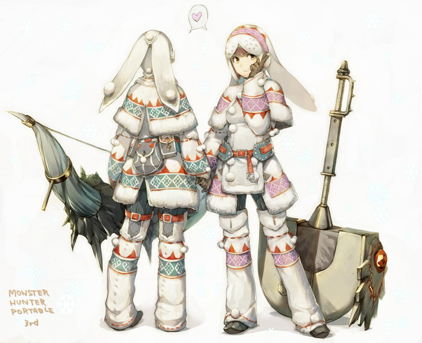 armor bad_id bad_pixiv_id bow_(weapon) female gloves grin hammer hat heart huge_weapon lagombi_(armor) monster_hunter_(character) monster_hunter_(series) monster_hunter_portable_3rd smile tsujisaki_(coa3) weapon