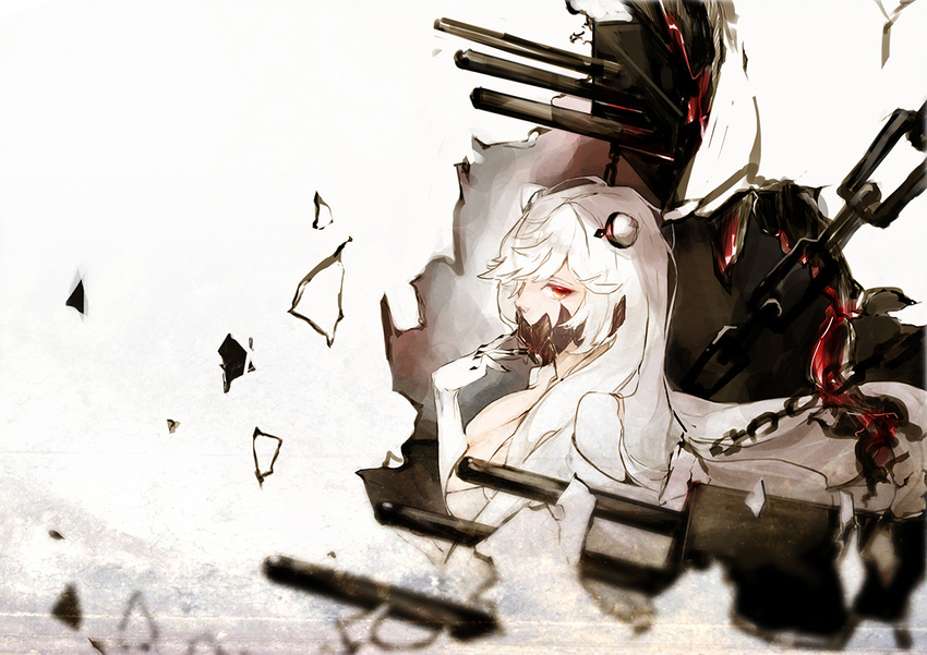 chains elbow_gloves kantai_collection long_hair midway_hime nello_(luminous_darkness) red_eyes weapon white_hair