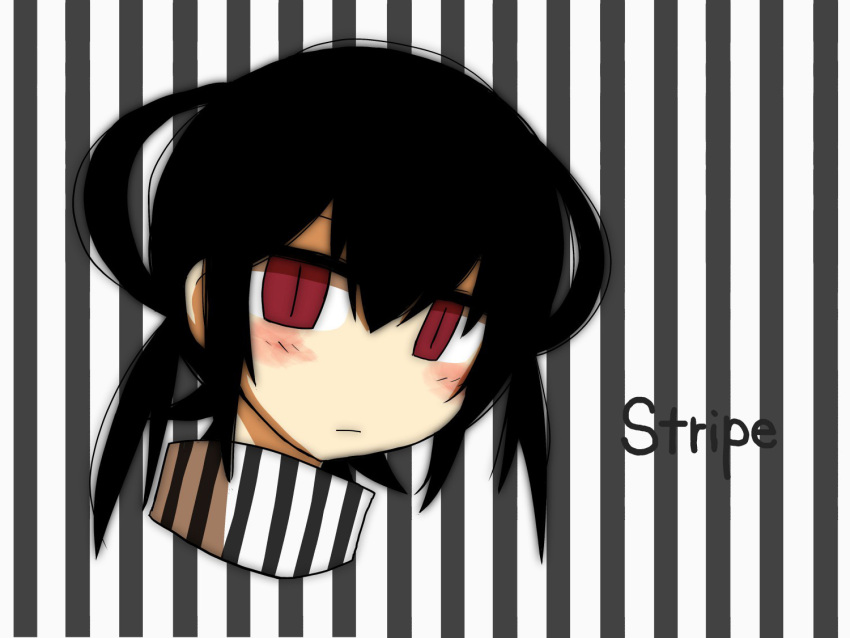 absurdres black_hair blush kibana_tsuitachi konohana_saku original red_eyes short_hair simple_background slit_pupils stripe_(kibana_tsuitachi) striped stripes turtleneck