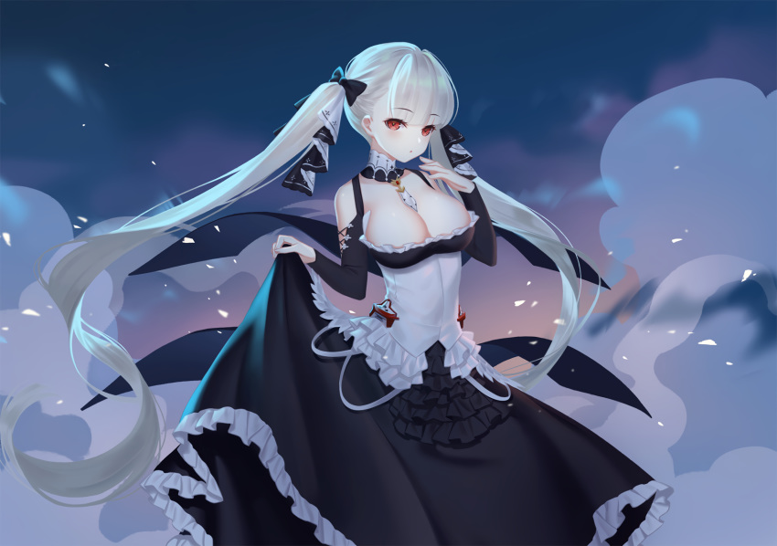 anthro azur_lane breasts cleavage formidable_(azur_lane) goth-loli gray_hair littleamber lolita_fashion long_hair red_eyes twintails