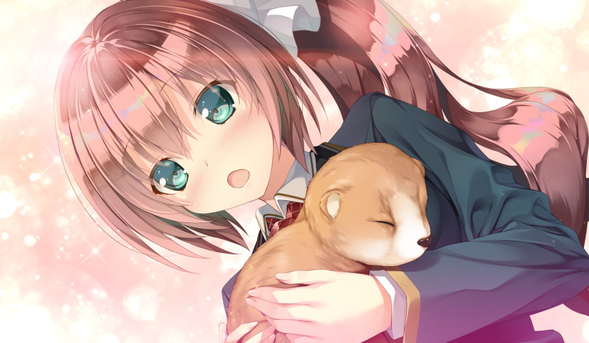 animal blush brown_hair canine game_cg green_eyes kiba_satoshi kinomiya_nanoka long_hair marmalade ponytail study_§_steady