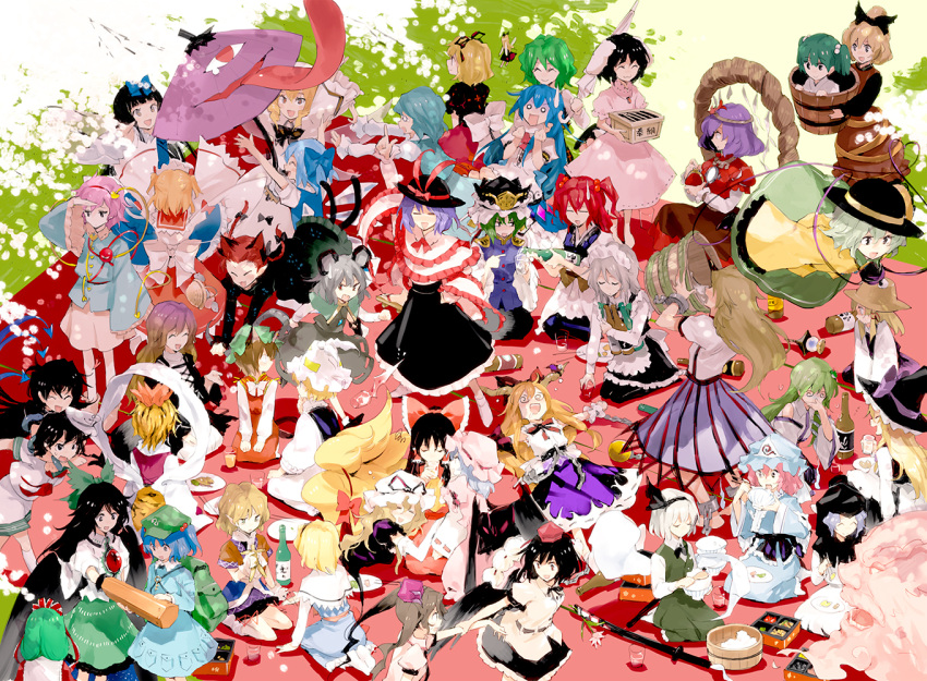 6+girls :3 @_@ ahoge alice_margatroid anchor animal_ears apron arm_cannon arm_warmers arms_up ascot asymmetrical_wings backpack bag barefoot bat_wings bird_wings bishamonten's_pagoda black_hair blonde_hair blouse blue_eyes blue_hair blush bottle bow box braid brown_hair bucket cape capelet carrot cat_ears cat_tail chains chen cirno closed_eyes commentary_request curly_hair detached_sleeves doll donation_box dress drill_hair drinking everyone eyeball fairy fairy_wings flying food fox_tail frills frog_hair_ornament gap_(touhou) geta glass gradient_hair grass green_bow green_eyes green_hair grey_hair hair_bobbles hair_ornament hair_ribbon hair_tubes hairband hairbow hakurei_reimu handbag happy hat hat_ribbon heart hijiri_byakuren himekaidou_hatate hinanawi_tenshi holding hood horns hoshiguma_yuugi houjuu_nue ibuki_suika ice ice_wings in_bucket in_container inaba_tewi izayoi_sakuya japanese_clothes jewelry kaenbyou_rin kagiyama_hina karakasa_obake katana kawashiro_nitori kazami_yuuka key kirisame_marisa kisume kochiya_sanae komeiji_koishi komeiji_satori konpaku_youmu konpaku_youmu_(ghost) kumoi_ichirin kurodani_yamame leaf long_hair long_skirt long_sleeves luna_child lying maid maid_headdress medicine_melancholy minakata_sunao mizuhashi_parsee moriya_suwako mouse_ears mouse_tail multicolored_hair multiple_girls multiple_tails murasa_minamitsu nagae_iku nazrin necktie no_headwear o_o obi onozuka_komachi open_mouth orange_hair parasol photoshop_(medium) picnic pink_dress pink_eyes pink_hair pocket pointy_ears pom_pom_(clothes) ponytail puffy_sleeves purple_hair rabbit_ears reaching red_dress red_eyes red_hair reiuji_utsuho remilia_scarlet ribbon rice rope saigyouji_yuyuko sailor sailor_hat sake_bottle sash scarf seiza shameimaru_aya shawl shiki_eiki shimenawa shirt short_hair short_sleeves single_braid single_horn sitting skirt smile snake standing star_sapphire su-san sunny_milk sweatdrop sword tail tatara_kogasa tears third_eye tokin_hat tongue toramaru_shou touhou triangular_headpiece twin_braids two-tone_hair two_side_up umbrella unworn_headwear unzan very_long_hair weapon white_hair wide_sleeves wings witch_hat yakumo_ran yakumo_yukari yasaka_kanako