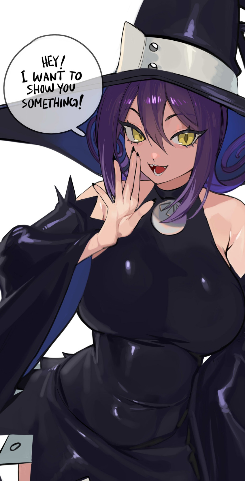 big_breasts black_nails blair_(soul_eater) female nia4294 nia_(nia4294) painted_nails purple_hair soul_eater witch witch_hat yellow_eyes