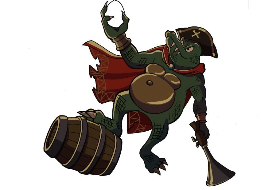 absurd_res anthro autenticovadito barrel belly blunderbuss claws clothing coconut crocodile crocodilian crocodylid donkey_kong_(series) donkey_kong_country_(tv_series) drupe_(fruit) el_pais_del_simio_mariconazo fangs food fruit green_body green_skin gun hat headgear headwear hi_res humanoid k_rool kremling male nintendo nintendo_64 nintendo_switch pirate_hat pirate_outfit plant png_file ranged_weapon rareware reptile scalie solo super_nintendo super_smash_bros. super_smash_bros._ultimate teeth weapon