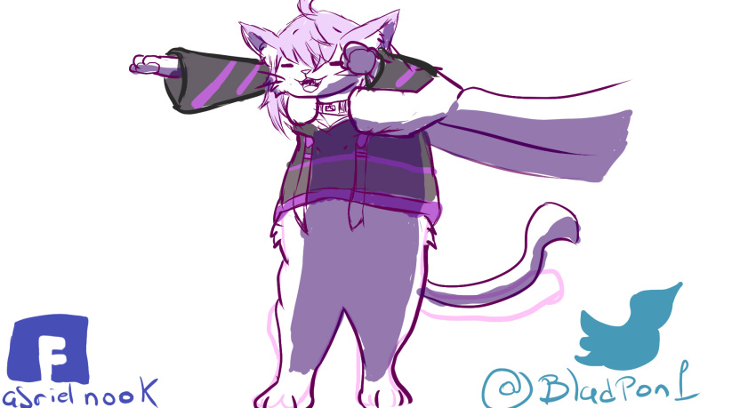 blackpatapon clothed clothing collar felid feline female feral grabbing_both_legs hair hi_res hololive mammal meme okayu_nekomata purple_hair shaded simple_shading solo vtuber