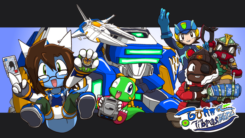 16:9 absurd_res action_pose ambiguous_gender anthro armor armwear beyblade big_tail biped black_border bloodhound_(apex_legends) blue_body bodysuit border brown_body brown_hair brown_skin bub_(bubble_bobble) bubble_bobble bubble_dragon c.f._megaman_(axess) capcom clothing demoman_(team_fortress_2) dragon eye_patch eyewear facial_markings fanged_dragon fin garyu_(species) glasses gloves gradient_background group gunma747j gunma_(gunma747j) hail-fanged_dragon hair handwear head_fin head_horn head_markings headgear helmet hi_res holding_card holding_object holding_weapon horn human hyogaryu legwear logo looking_at_viewer machine male mammal markings mecha mega_man_(series) mushiking mythological_creature mythological_scalie mythology net_navi nonbinary_(lore) one-piece_swimsuit one_eye_closed open_mouth open_smile pose scalie sega sega_saturn simple_background skinsuit smile smiling_at_viewer spacecraft spread_legs spreading square_enix starfighter swimwear tail taito team_fortress_2 temjin_(virtual_on) tight_clothing valve vehicle vic_viper wallpaper weapon widescreen wink winking_at_viewer yellow_body yellow_skin