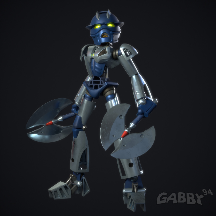 3d_(artwork) ambiguous_gender armor axe better_version_at_paywall biomechanical bionicle blender_(artwork) blue_body digital_media_(artwork) gabby94 gali glowing glowing_eyes gradient_background green_eyes grey_body hi_res humanoid lego looking_at_viewer machine mask not_furry robot robot_humanoid simple_background solo toa