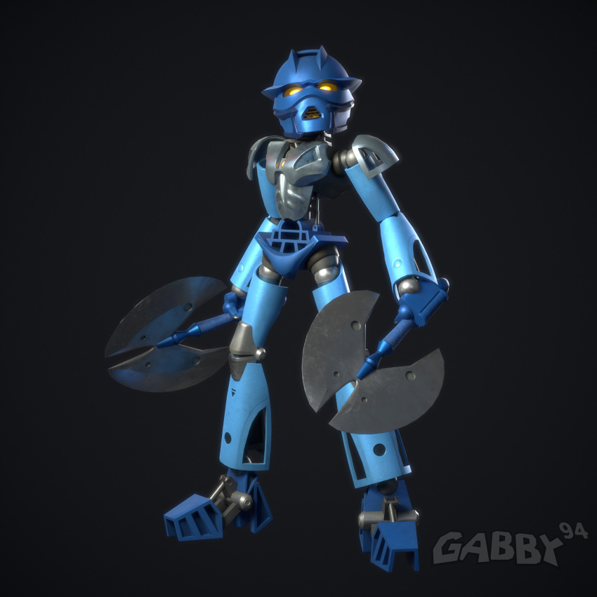 3d_(artwork) ambiguous_gender armor axe better_version_at_paywall biomechanical bionicle blender_(artwork) blue_body digital_media_(artwork) gabby94 gali glowing glowing_eyes gradient_background hi_res humanoid lego looking_at_viewer machine mask not_furry robot robot_humanoid silver_body simple_background solo toa yellow_eyes