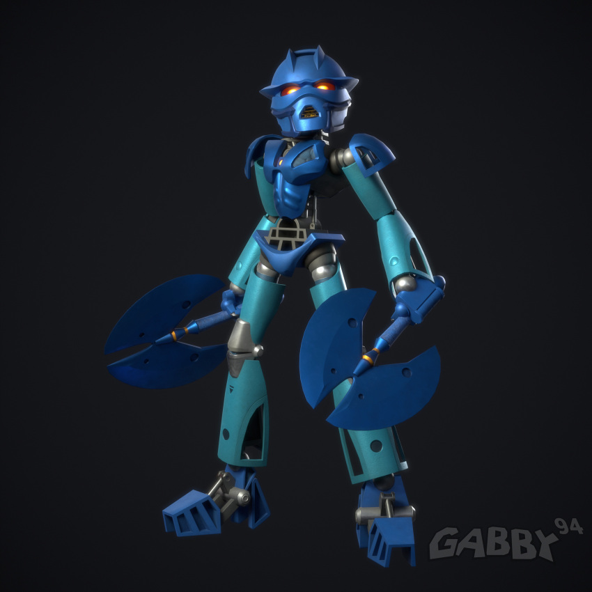 3d_(artwork) ambiguous_gender armor axe better_version_at_paywall biomechanical bionicle blender_(artwork) blue_body digital_media_(artwork) gabby94 gali glowing glowing_eyes gradient_background hi_res humanoid lego looking_at_viewer machine mask not_furry red_eyes robot robot_humanoid silver_body simple_background solo toa