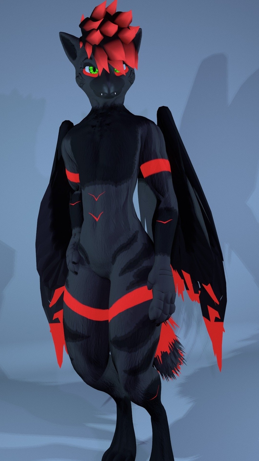 3d anthro anthro_only black_beak black_fur fur furry furry_only gryphon red_markings rexouium tagme thatonegryphon twitter vr_media vrchat vrchat_avatar