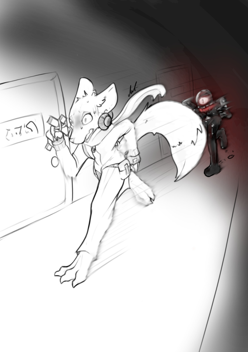 absurd_res anthro arielblacksun canid canine doors doors_(roblox) duo fox hi_res male mammal monster running running_away scared seek_(doors)