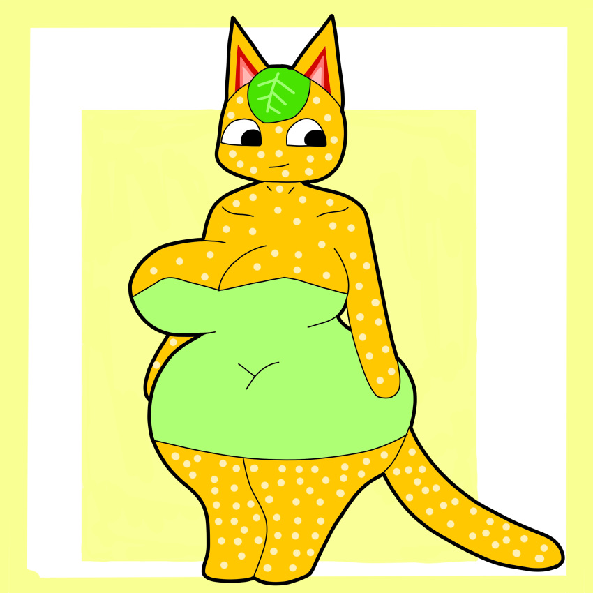 1:1 2020 absurd_res animal_crossing anthro big_breasts breasts clothing demongirl_demoness digital_drawing_(artwork) digital_media_(artwork) domestic_cat dress felid feline felis female flat_colors food fruit fur hi_res mammal nintendo orange_body orange_fur plant solo tangy_(animal_crossing) thick_thighs wide_hips