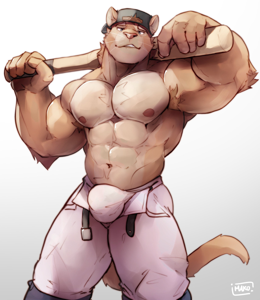 1boy absurd_res anthro baseball_bat baseball_cap baseball_uniform bat_(object) big_bulge big_muscles blue_eyes bulge clothed clothing cougar felid feline hat headgear headwear hi_res looking_at_viewer looking_pleasured makowolf1 male male_only mammal mexican_pacific_league muscular simple_background smile smiling_at_viewer solo sportswear underwear uniform white_background yaco_puma yaquis_de_obregon