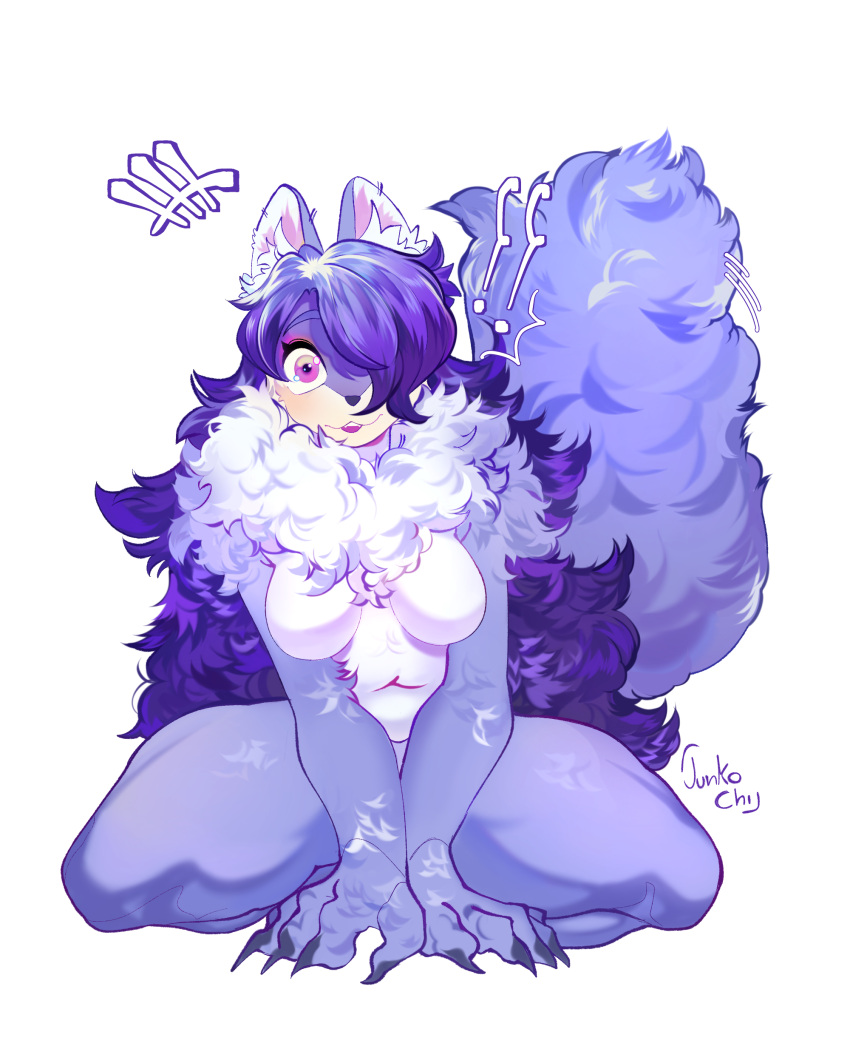 4:5 absurd_res anthro blue_body blue_fur body_hair canid canine canis chest_hair domestic_dog female fur hair happy hi_res junkochi long_hair mammal solo thick_thighs