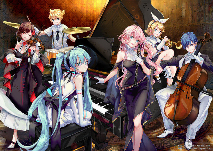 cleavage dress hatsune_miku heels kagamine_len kagamine_rin kaito megurine_luka meiko pisuke thighhighs vocaloid