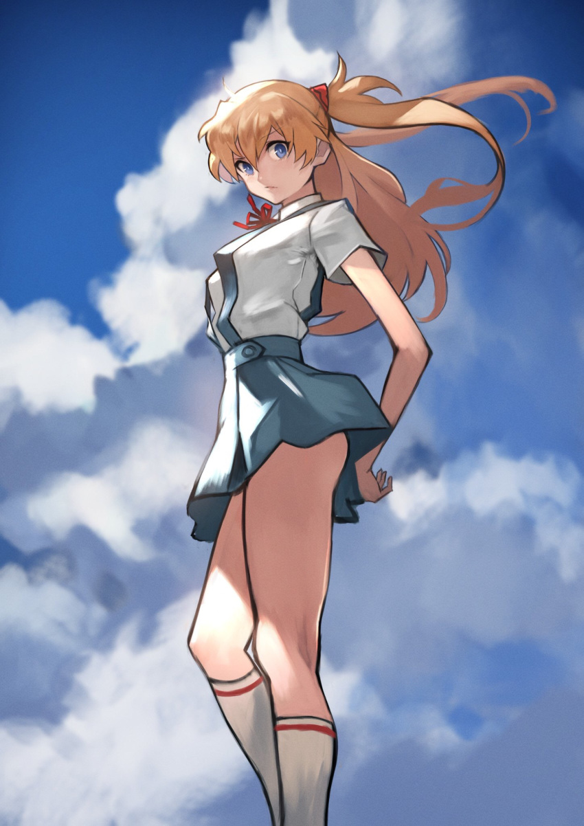 55level ass neon_genesis_evangelion nopan seifuku skirt_lift souryuu_asuka_langley