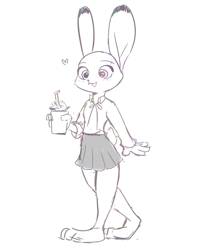 2018 absurd_res anthro bottomwear clothed clothing container cup digital_media_(artwork) dipstick_ears disney ear_markings female fully_clothed fur furgonomics hi_res holding_container holding_cup holding_object judy_hopps lagomorph leporid mammal multicolored_ears open_mouth open_smile rabbit scut_tail short_tail simple_background skirt smile solo straw_(disambiguation) swetpot tail tail_through_skirt unavailable_at_source white_background zootopia