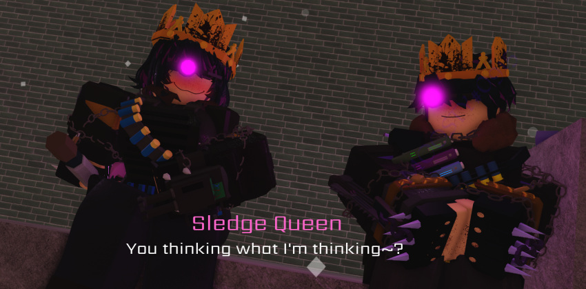 3d armor blood_on_hands blush clothed decaying_winter dialogue horny moosty roblox roblox_game robloxian sledge_king sledge_queen smiling source_request tagme