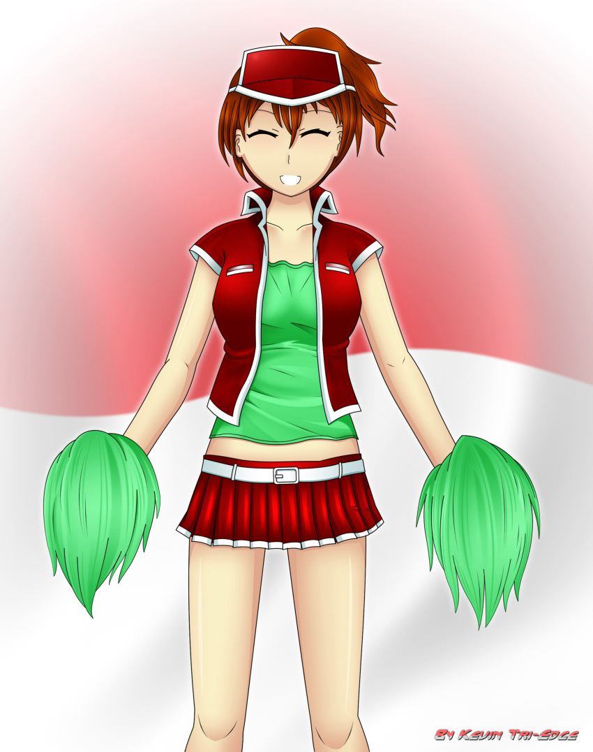 anthro anthropomorphization belt blush brown_hair cheerleader indonesia kevintriedge miniskirt original ponytail solo