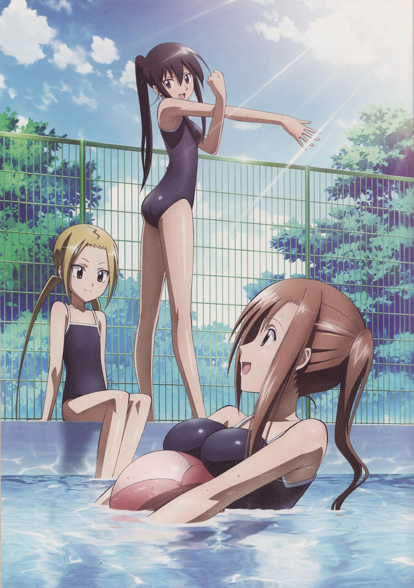 amakusa_shino beach_ball breast_rest hagimura_suzu mizugi pool seitokai_yakuindomo shichijou_aria