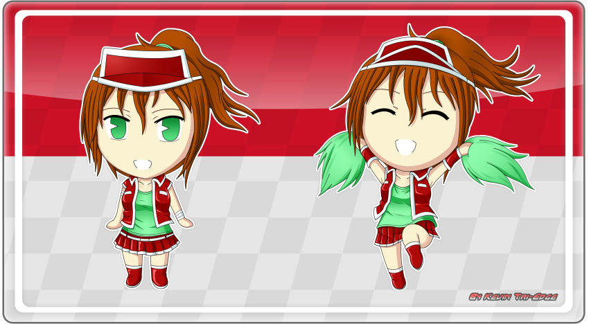 anthro anthropomorphization belt blush brown_hair cheerleader chibi indonesia kevintriedge miniskirt original ponytail