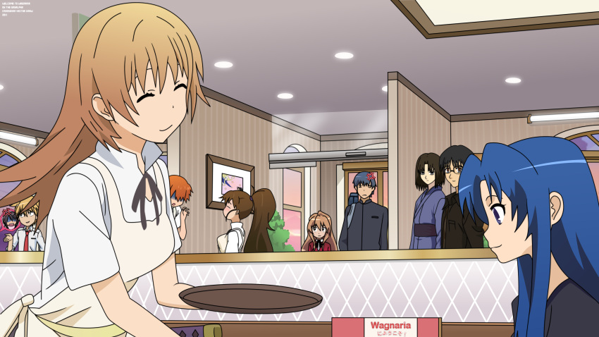 aisaka_taiga arakawa_under_the_bridge ayuzawa_misaki crossover ichinomiya_kou inami_mahiru kaichou_wa_maid-sama! kara_no_kyoukai kawashima_ami kokutou_mikiya nino_(arakawa) restaurant ryougi_shiki takasu_ryuuji taneshima_popura todoroki_yachiyo toradora! usui_takumi working!!