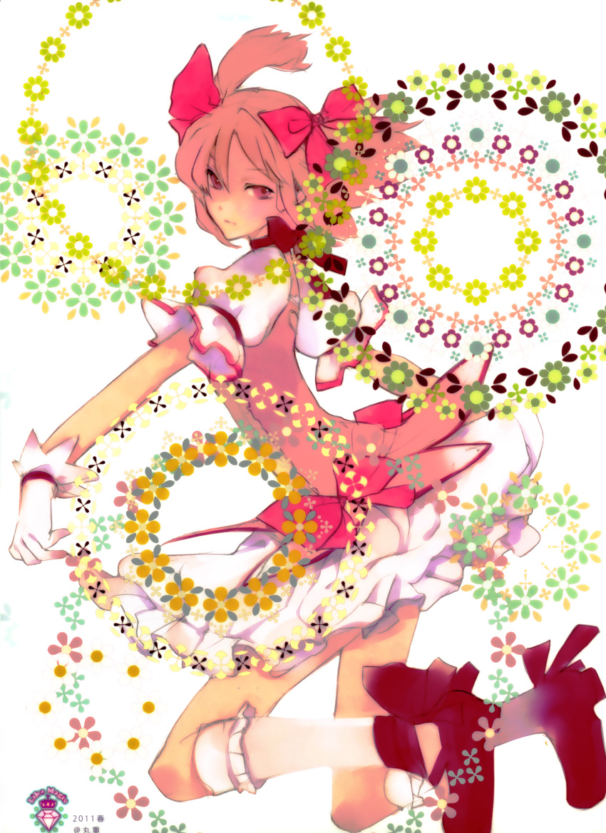 absurdres circle female flower gloves highres kaname_madoka kaname_madoka_(magical_girl) kouga_yun magical_girl mahou_shoujo_madoka_magica mahou_shoujo_madoka_magica_(anime) pink_eyes pink_hair short_hair solo twintails white_gloves