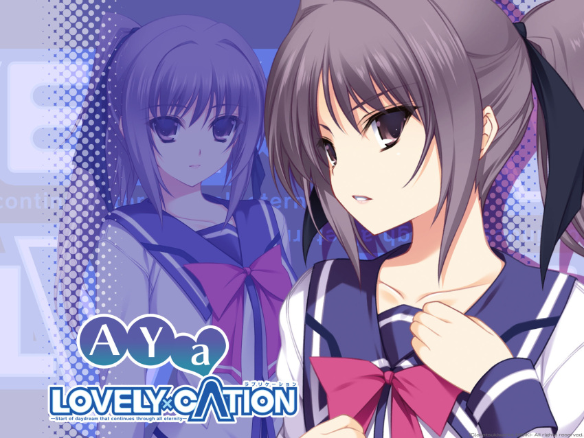 akatsuki-works iizuki_tasuku inubousaki_aya lovely_x_cation school_uniform wallpaper