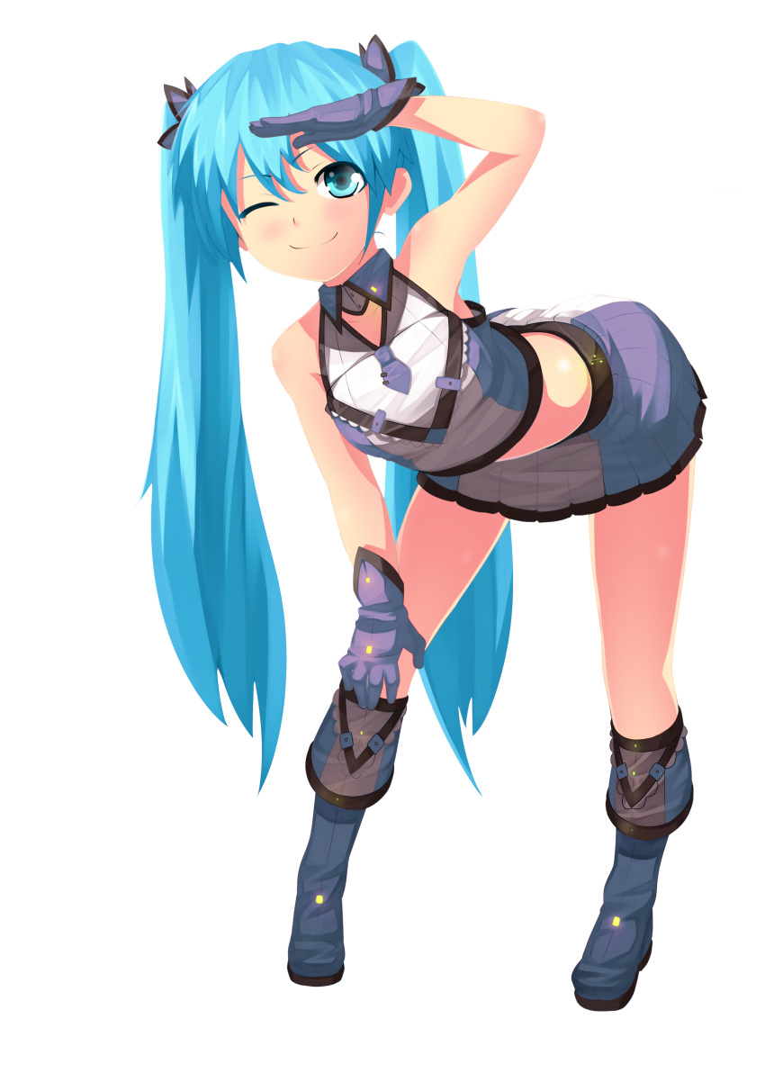 absurdres alternate_costume aqua_eyes aqua_hair boots extraction gloves hatsune_miku high_res kinniku1234 long_hair toysaucer transparent_background transparent_png twintails very_long_hair vocaloid wink