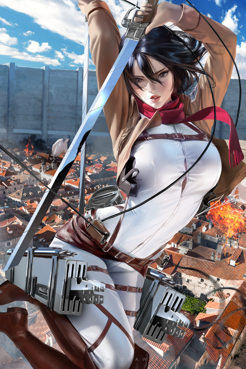 garter mikasa_ackerman open_shirt shingeki_no_kyojin zumi_(zumidraws)