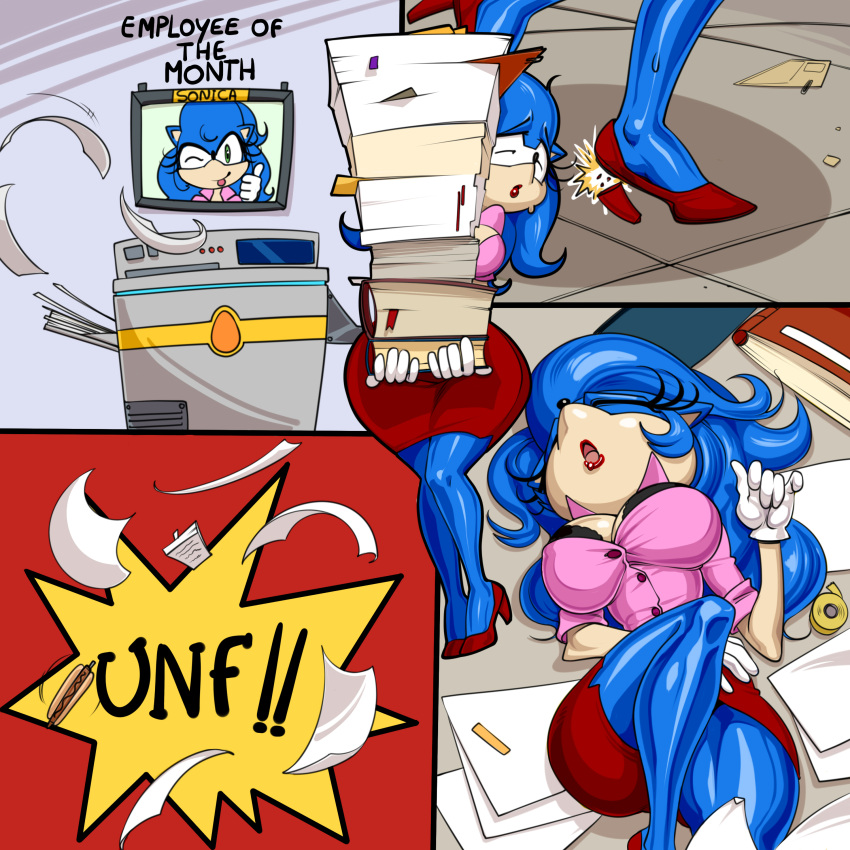 1:1 absurd_res anthro big_breasts biped breasts broken_heel clothing eulipotyphlan female footwear grillo grillofernandez hedgehog hi_res high_heels lipstick makeup mammal office office_clothing rule_63 sega solo sonic_the_hedgehog sonic_the_hedgehog_(series) wide_hips