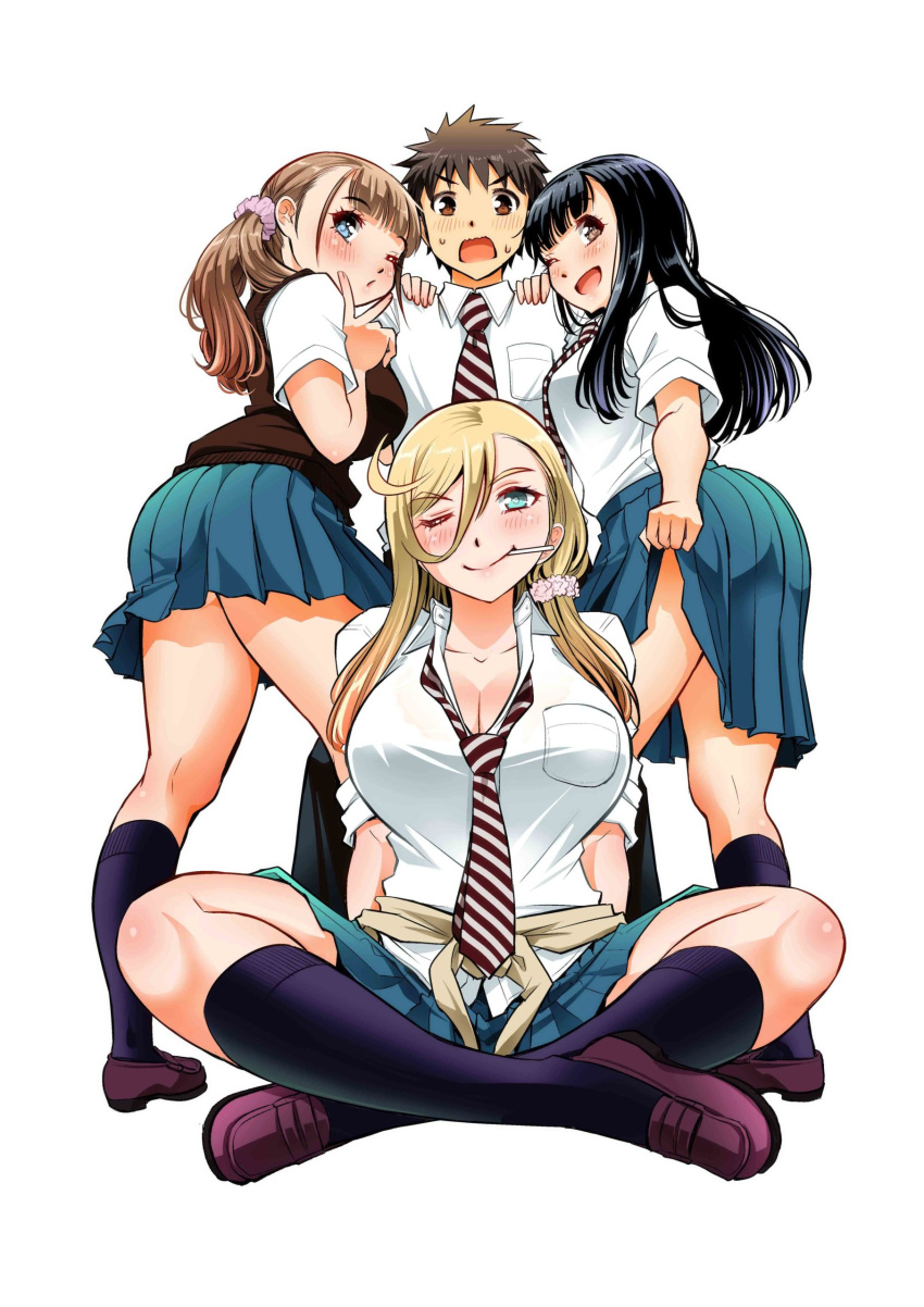 cleavage kuzuryuu_hanako saotome_hodaka seifuku sogabe_toshinori sweater takae_kasumi ushigome_yuna yankee_jk_kuzuhana-chan