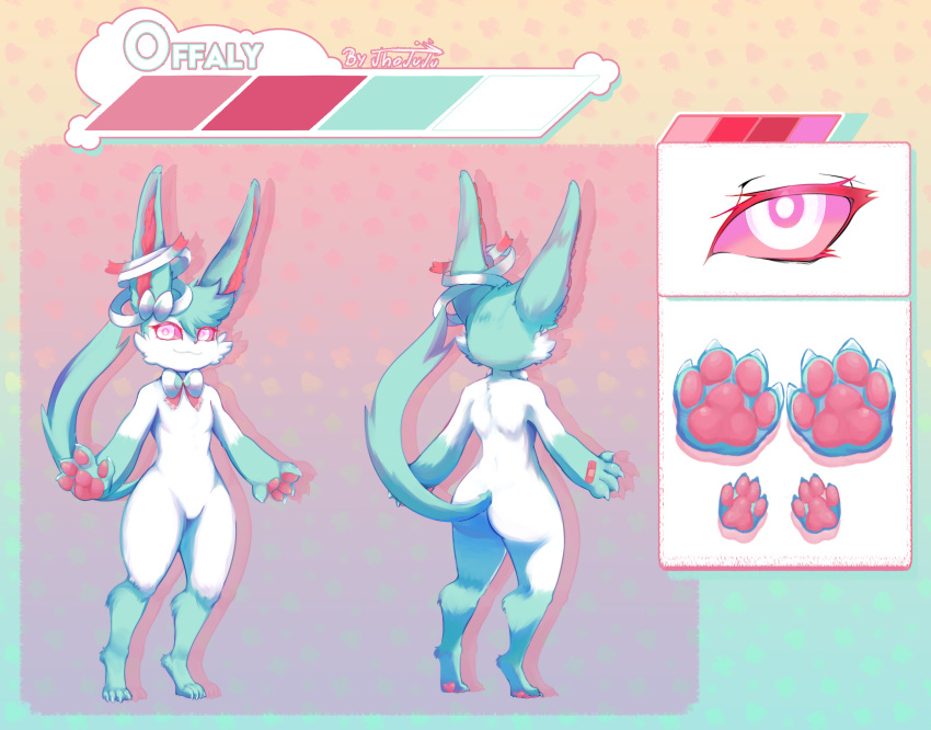 2023 anthro anthrofied ass band-aid band-aid_on_hand bandage bean blue_body blue_fur bow_ribbon bow_tie curvy_figure eeveelution eyelashes female figurine fur generation_6_pokemon hair hi_res inner_ear_fluff jhojuju looking_at_viewer looking_up mammal model_sheet mouth_closed nintendo offaly_(kabsfy) pawpads paws pink_eyes pink_inner_ear pokemon pokemon_(species) smile solo sylveon tail thick_thighs tuft white_body