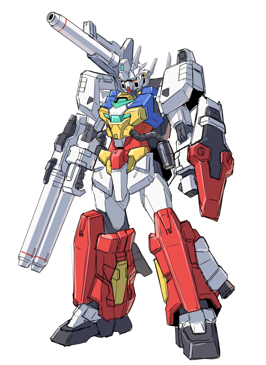 absurdres aqua_eyes clenched_hands core_gundam_ii crossover fusion gun gundam gundam_build_divers gundam_build_divers_re:rise gundam_msv highres holding holding_gun holding_shield holding_weapon mecha no_humans perfect_gundam plamo_kyoshiro robot science_fiction shield solo standing sukekiyo56 v-fin weapon white_background