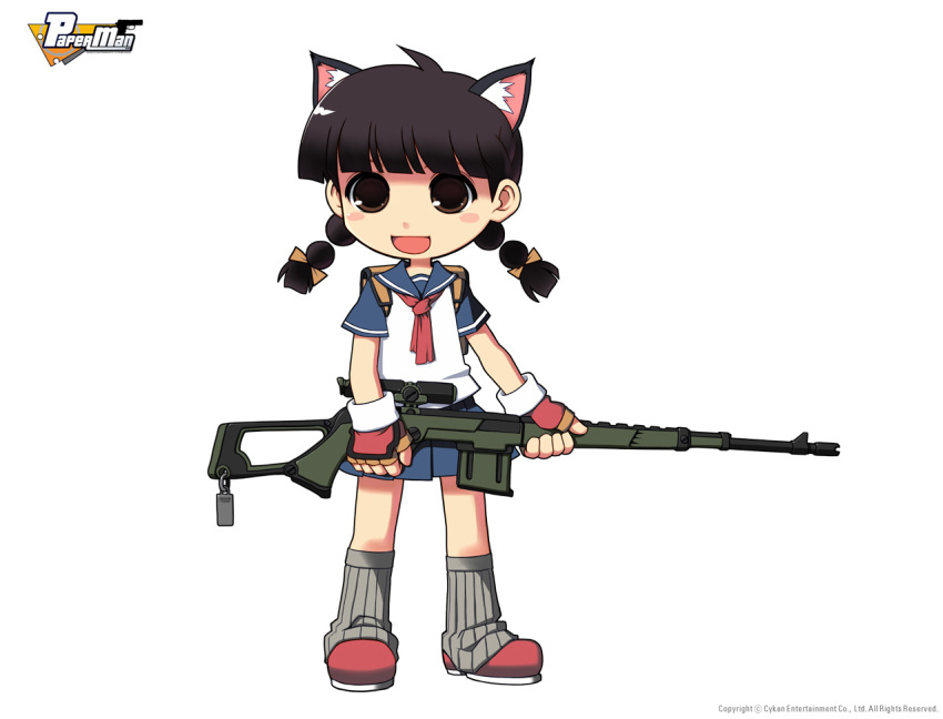 animal_ears catgirl chibi gun paperman white