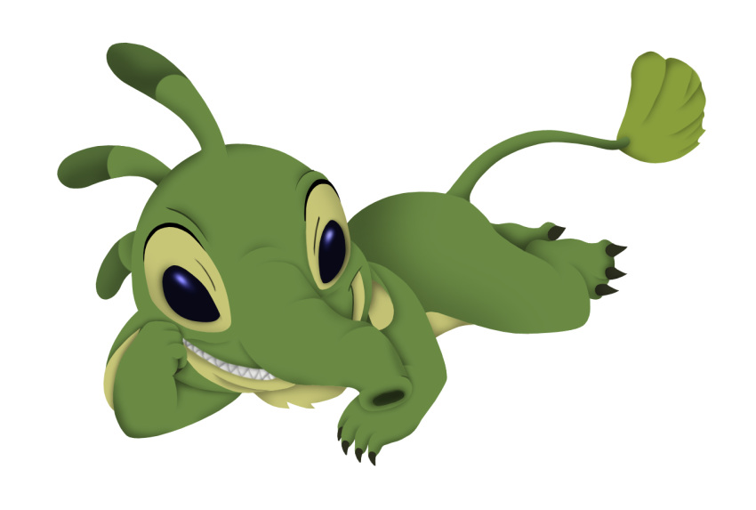 2019 3_toes 4_fingers alien alpha_channel amegared antennae_(anatomy) claws digital_media_(artwork) dipstick_antennae disney experiment_(lilo_and_stitch) feet felix_(lilo_and_stitch) fingers fur green_body green_claws green_fur lilo_and_stitch looking_at_viewer multicolored_antennae pose seductive simple_background solo toe_claws toes transparent_background trunk