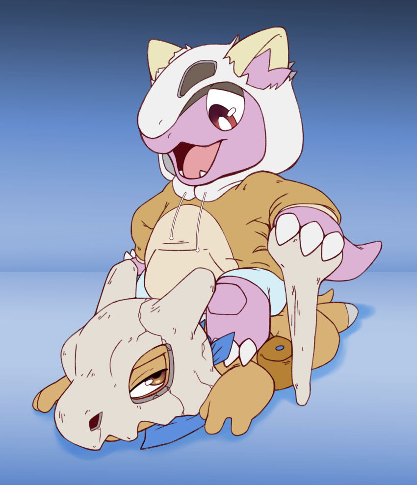 baby_kangaskhan bone bullying clothed clothing cubone duo generation_1_pokemon generation_6_pokemon hi_res hoodie jesse_khan mega_evolution mega_kangaskhan nintendo onesie open_mouth pokemon pokemon_(species) sitting sitting_on_another starampharos topwear