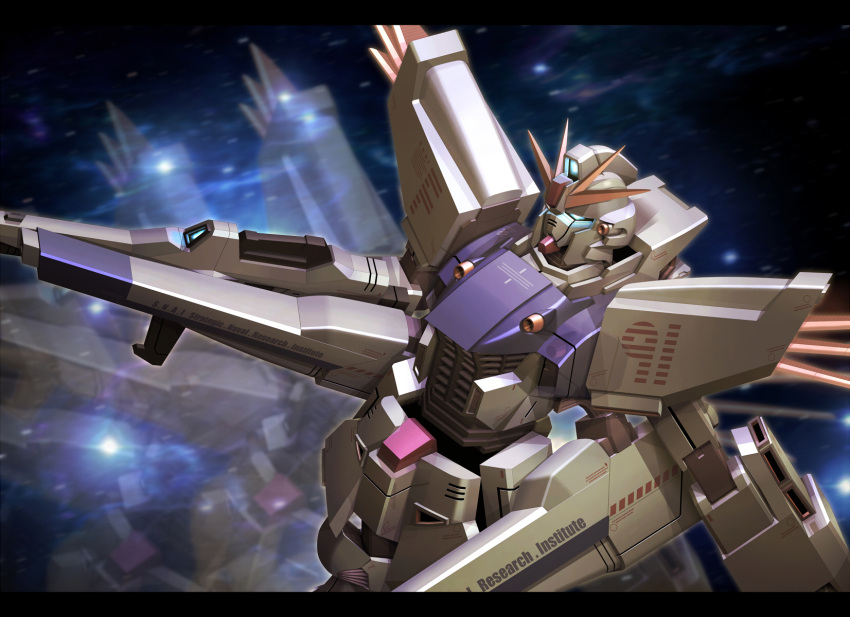 afterimage beam_rifle energy_gun f91_gundam gun gundam gundam_f91 highres mecha no_humans reigan solo space star weapon