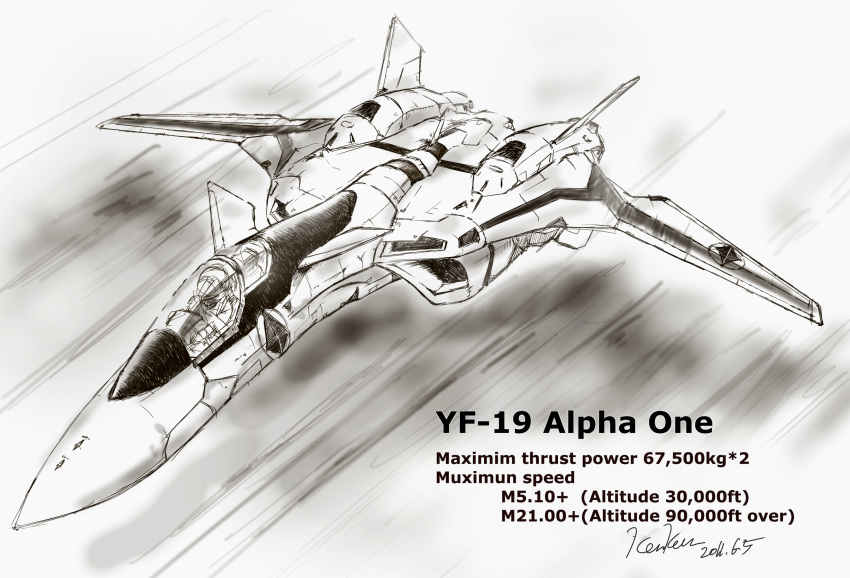 absurdres aircraft airplane canards commentary_request fighter_jet highres jet kem_kem macross macross_plus military military_vehicle monochrome no_humans variable_fighter vehicle_focus