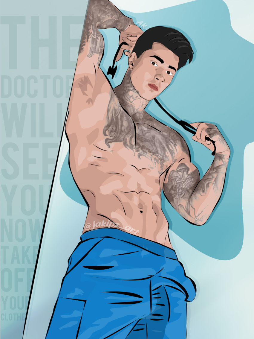 bulge doctor jake_"jakipz"_andrich jakipz_art looking_at_viewer male male_only muscles muscular muscular_male onlyfans_model real_person tattoos