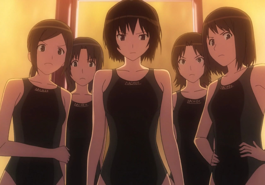 amagami angry clavicals hands_on_hip interior looking_at_viewer mizugi nanasaki_ai ponytail poolside screen_capture short_hair swim_team