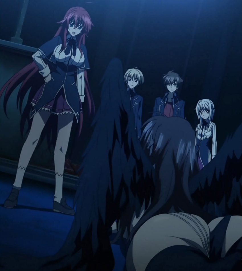 amano_yuuma church_interior defeated group hand_on_hip highschool_dxd hyoudou_issei interior koneko_toujou looking_down orishi red_hair reinare rias_gremory school_uniforms screen_capture wings yuuto_kiba zettai_ryouiki